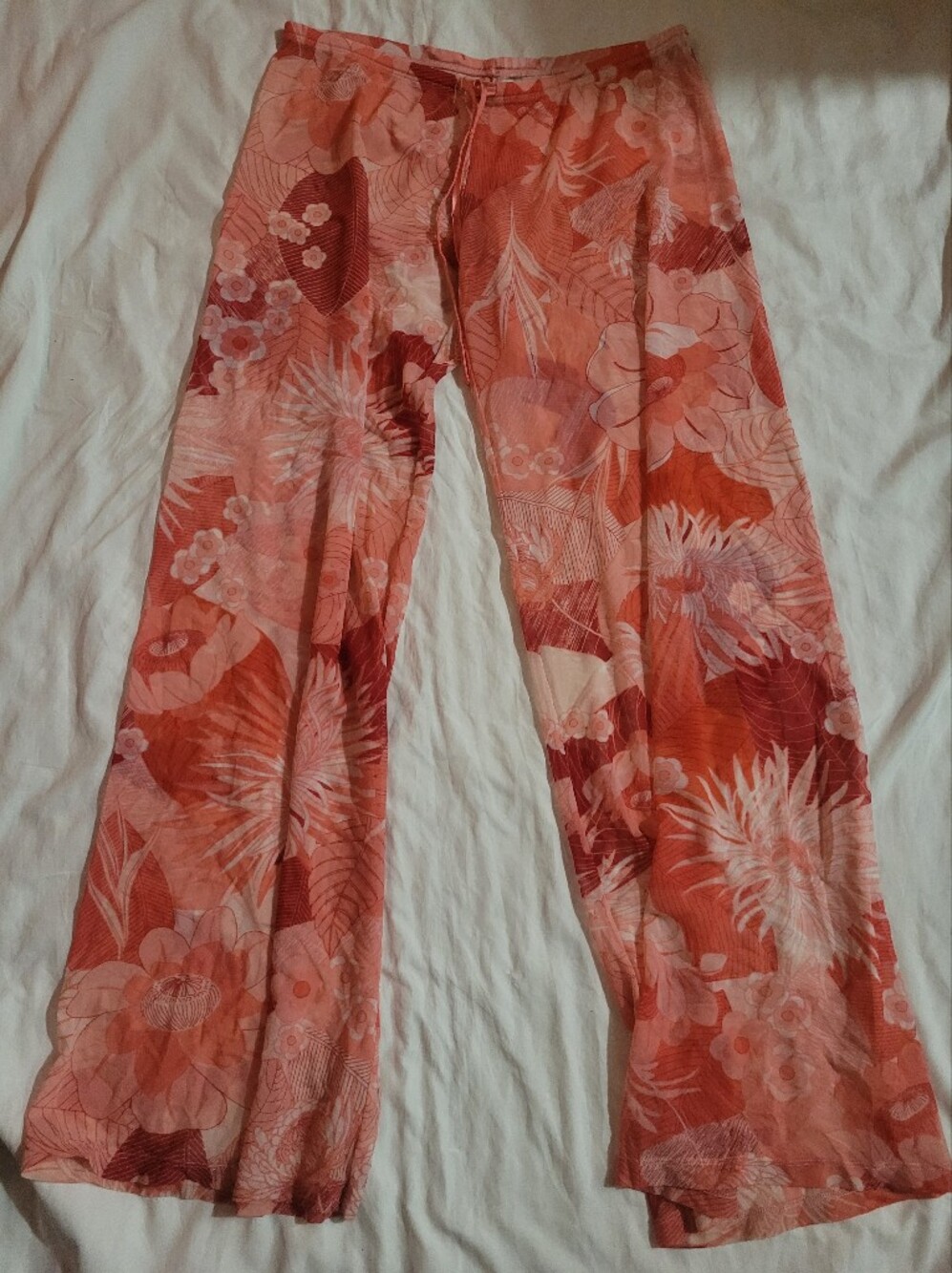 Floral Sheer Lounge Pants in Coral Pink